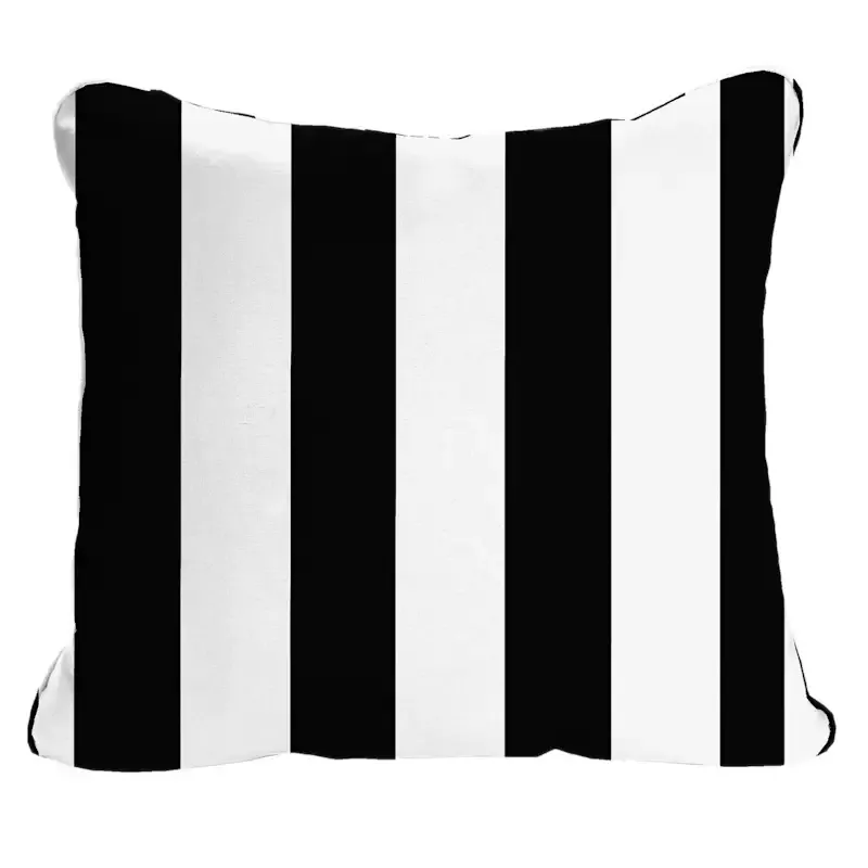 Black Awning Stripe Outdoor Corded Back Cushion