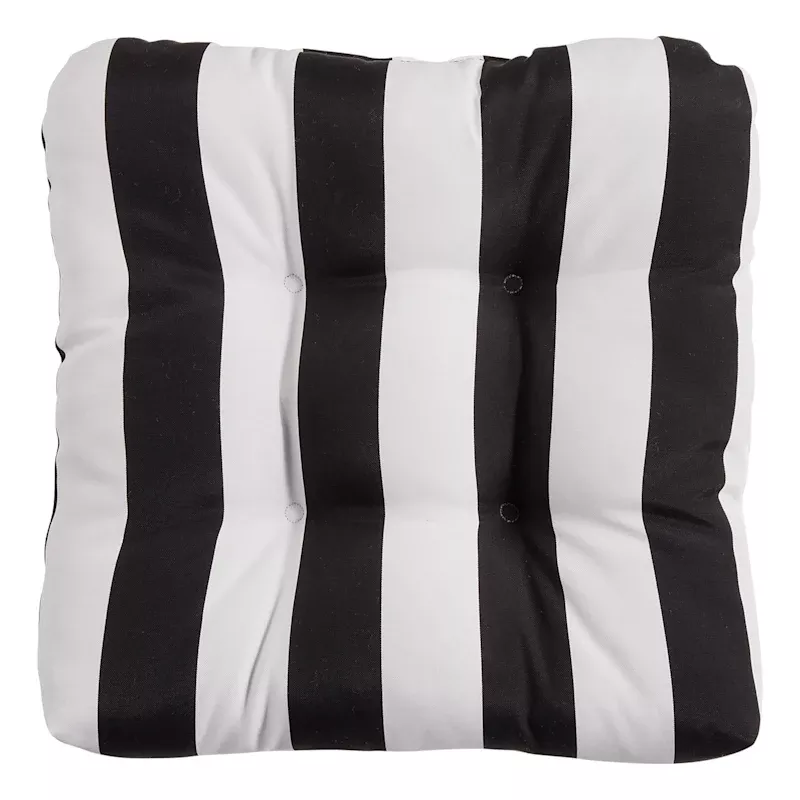 Black Awning Stripe Outdoor Wicker Seat Cushion