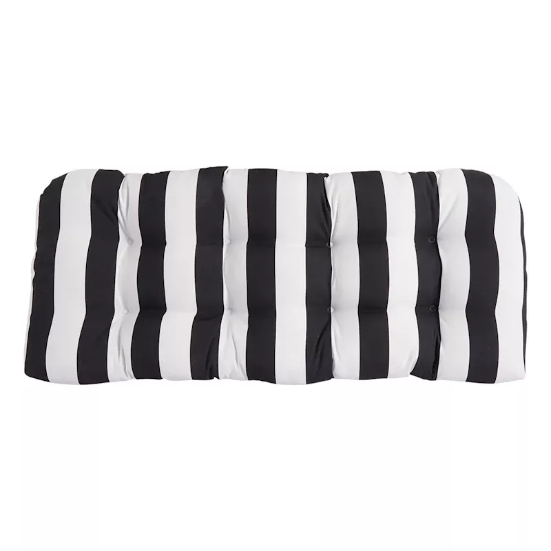 Black Awning Stripe Outdoor Wicker Settee Cushion