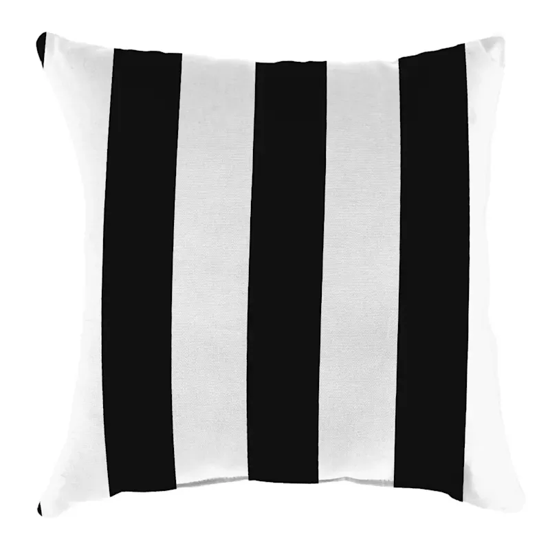 Black Awning Stripe Oversized Square Outdoor Throw Pillow, 20"