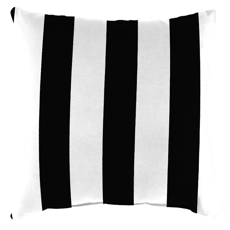 Black Awning Stripe Square Outdoor Throw Pillow, 16"