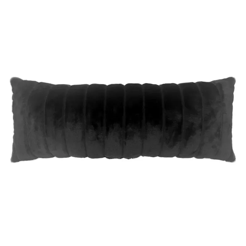 Black Channeled Fur Oblong Throw Pillow, 14x36