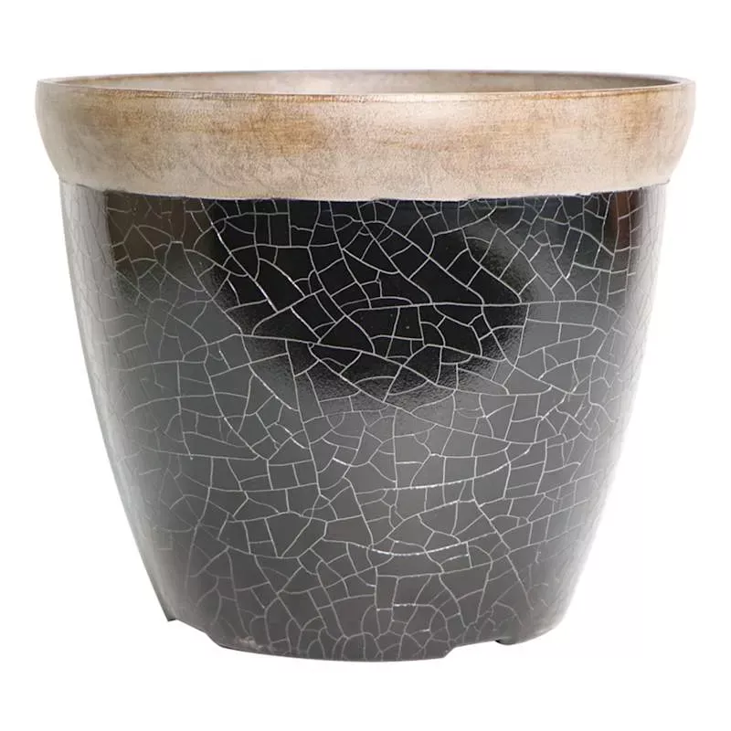 Black Crackle Outdoor Planter, 11.6"