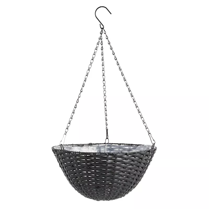 Black Faux Woven Hanging Basket, Large