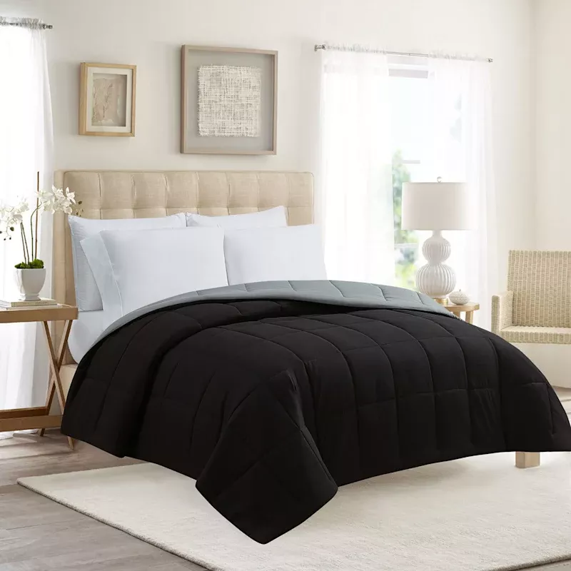 Black & Grey Reversible Brushed Microfiber Comforter, King