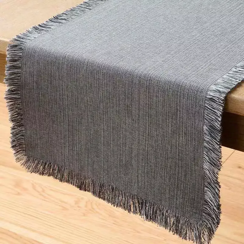 Black & Grey Zara Table Runner with Fringe, 72x14