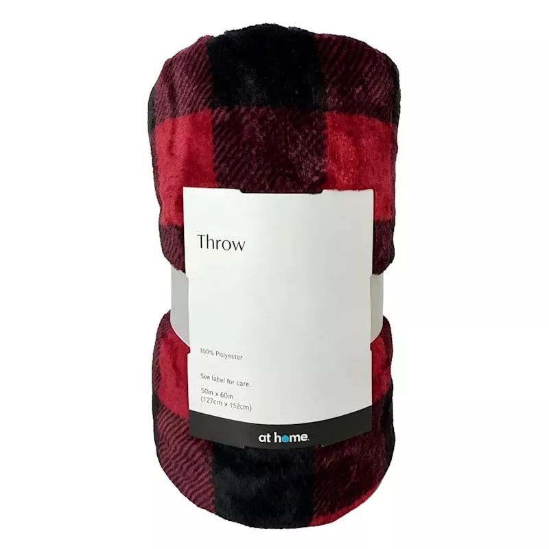 Black & Red Buffalo Plaid Plush Throw Blanket, 50x60