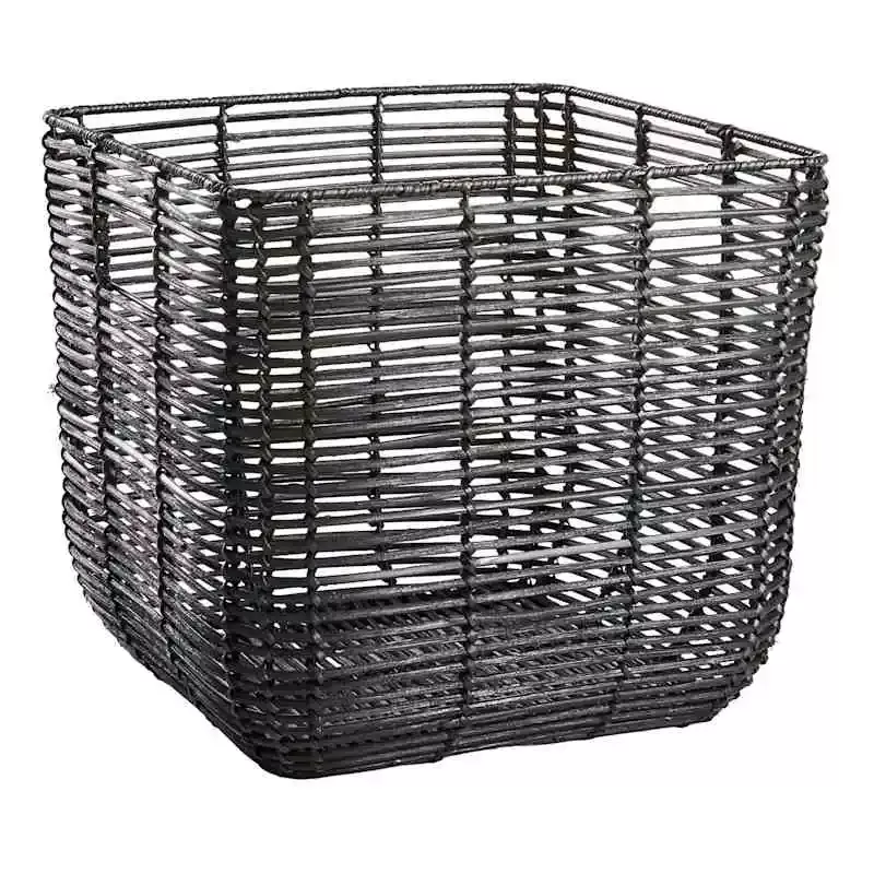 Black Square Rattan Storage Basket, Small