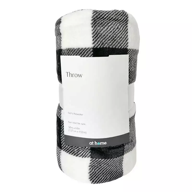 Black & White Buffalo Plaid Plush Throw Blanket, 50x60