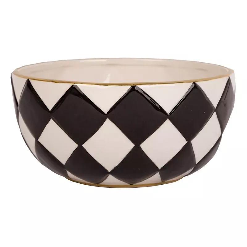 Black & White Checkerboard Bowl with Gold Rim, 55.6oz