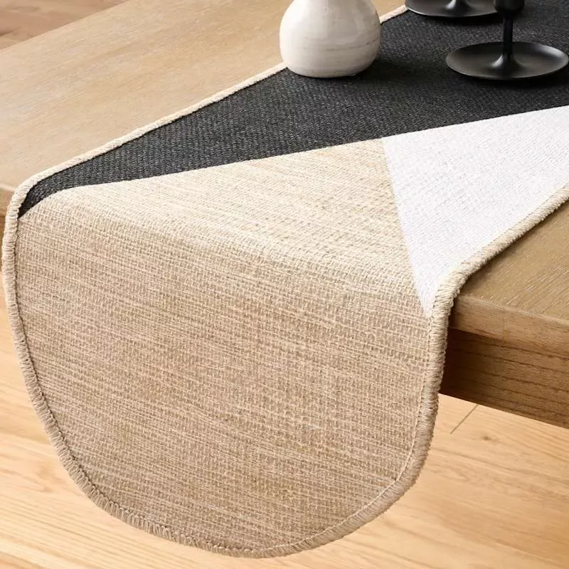 Black & White Slice Design Jute Table Runner, 72x14