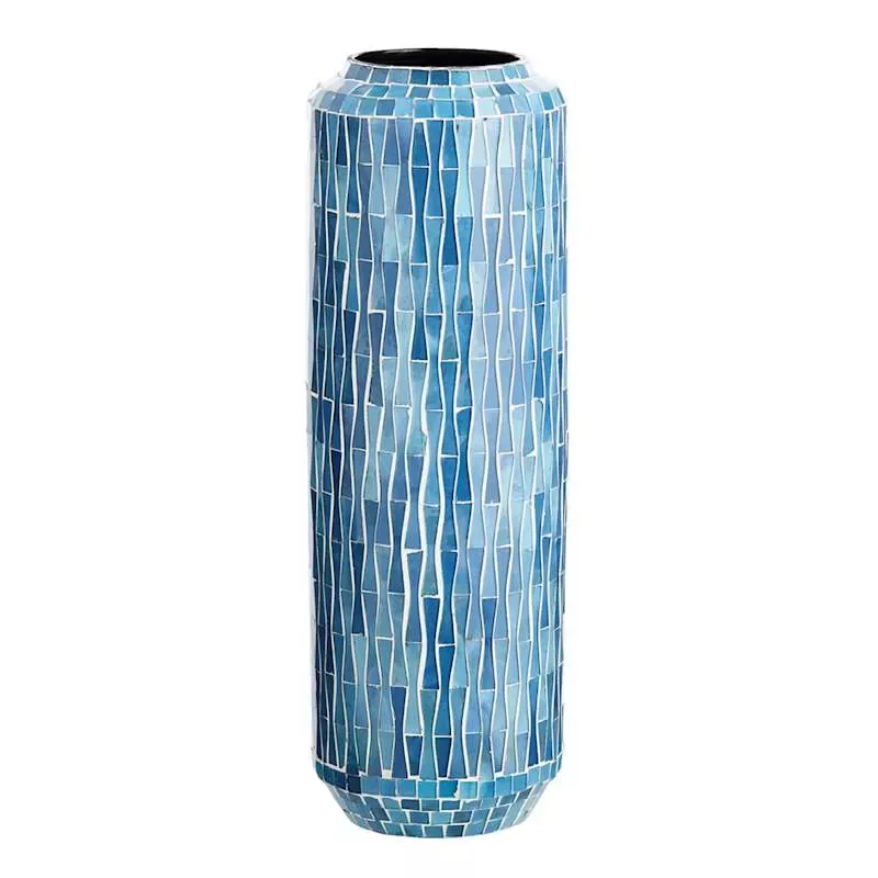 Blue Mosaic Glass Vase, 16"