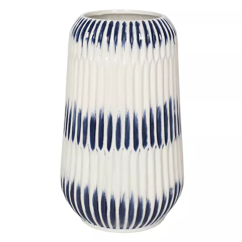 Blue & White Shibori Stripe Vase, 12"