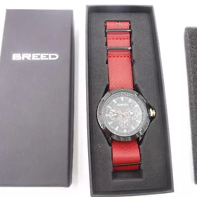 Breed Dixon Leather-Band Watch w/Day/Date – Black/Red BRD7305