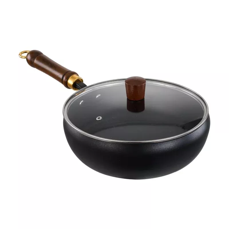 Breeins Long-handle Iron Deep Wok Pan With Lid