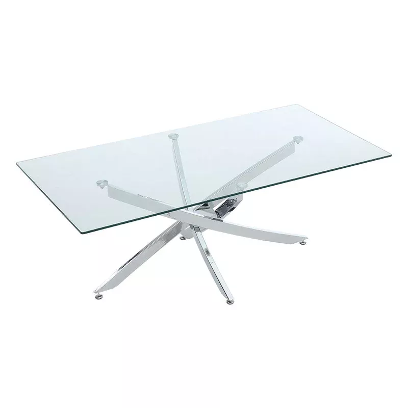 Breeins Rectangular Tempered Glass Dining Table With Chrome Cross Legs