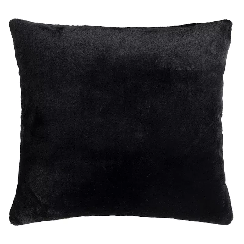 Bristol Black Faux Fur Throw Pillow, 24"