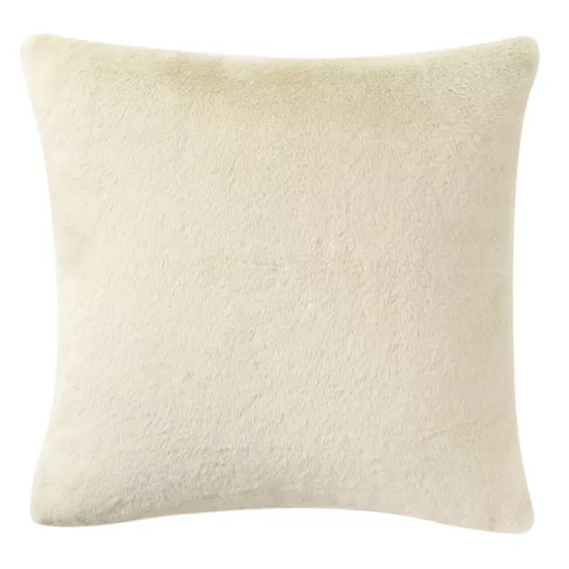Bristol Cream Faux Fur Throw Pillow, 18"