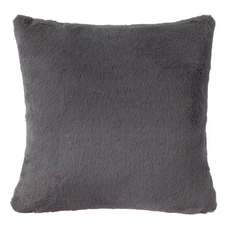 Bristol Dark Grey Faux Fur Throw Pillow, 18"