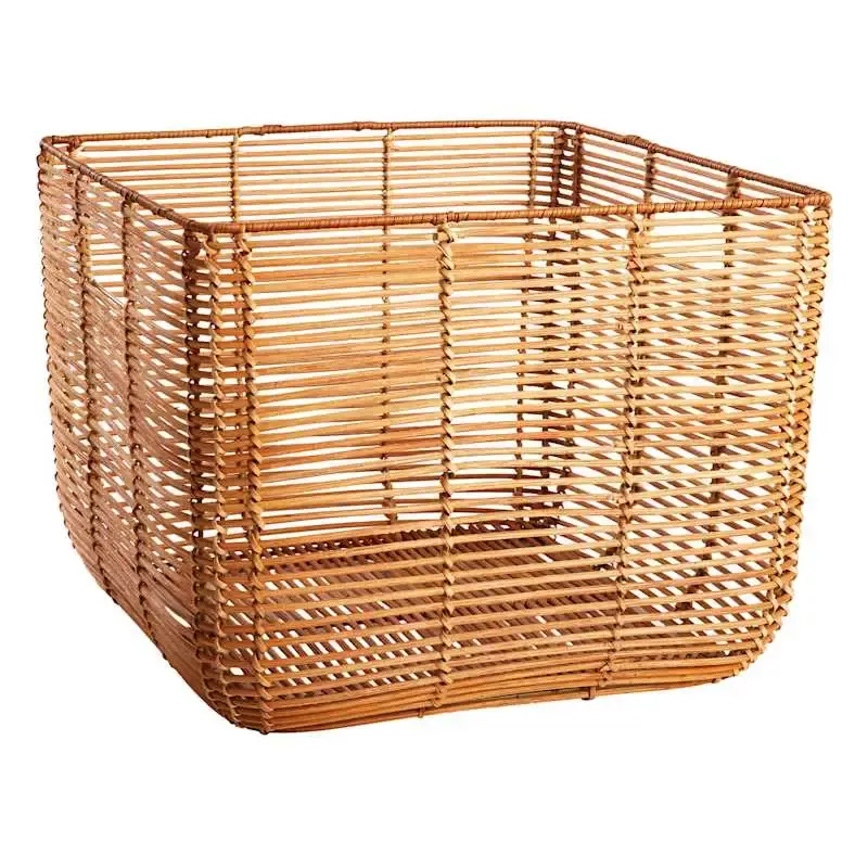 Brown Natural Square Rattan Storage Basket, Large