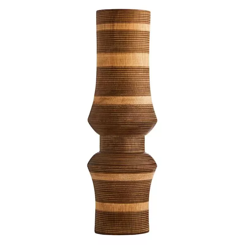 Brown Wooden Striped Vase, 13"