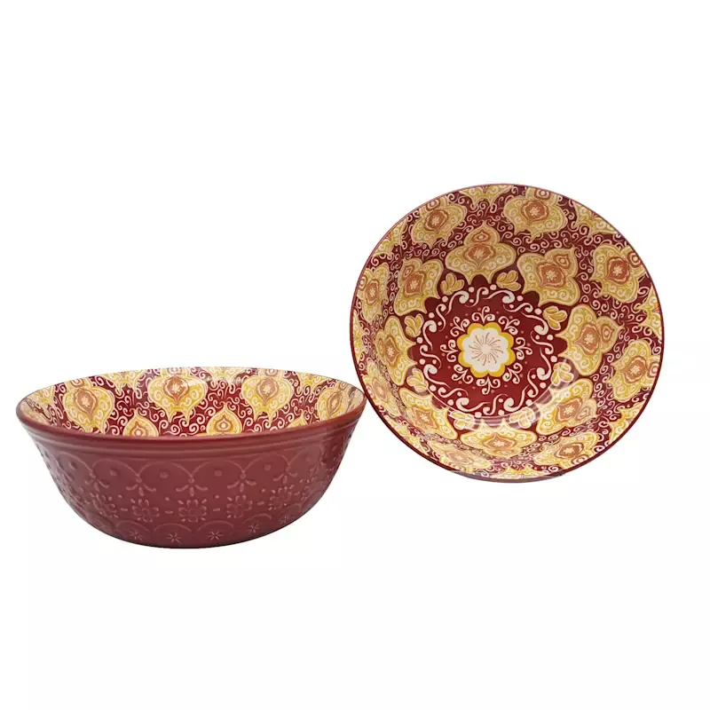 Burgundy & Yellow Kaleidoscope Cereal Bowl, 8"