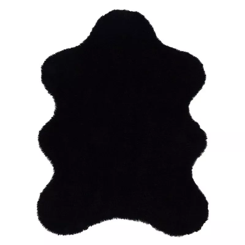 (C207) Black Curly Faux Fur Area Rug, 5x7