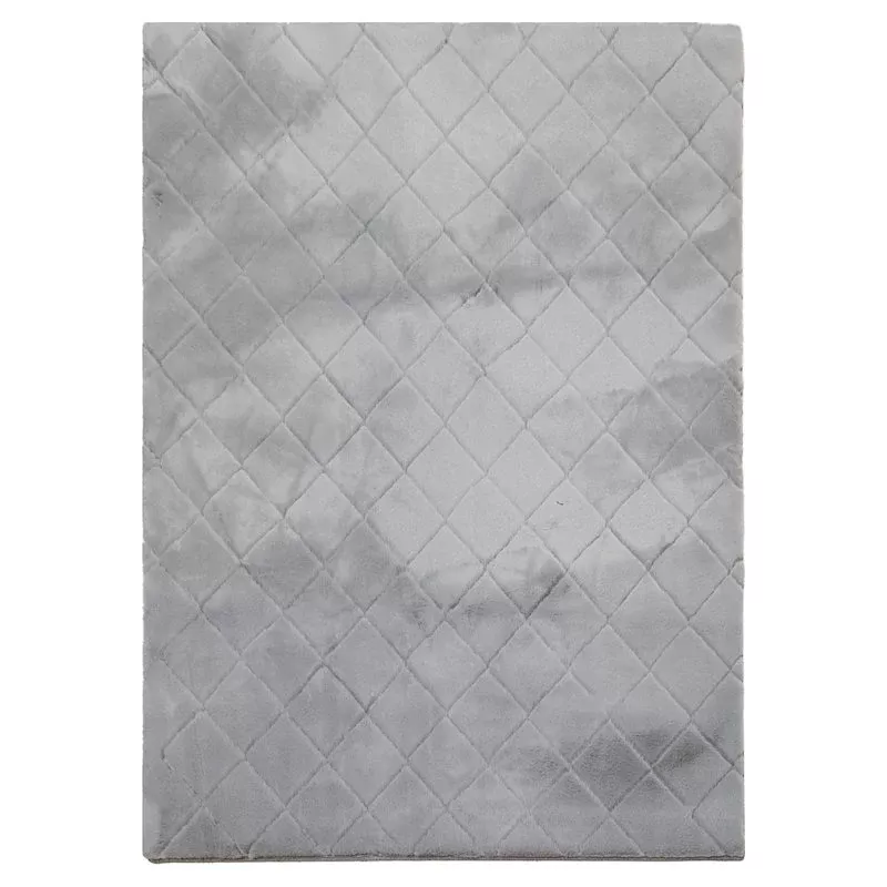 (C209) Grey Faux Rabbit Fur Area Rug, 5x7