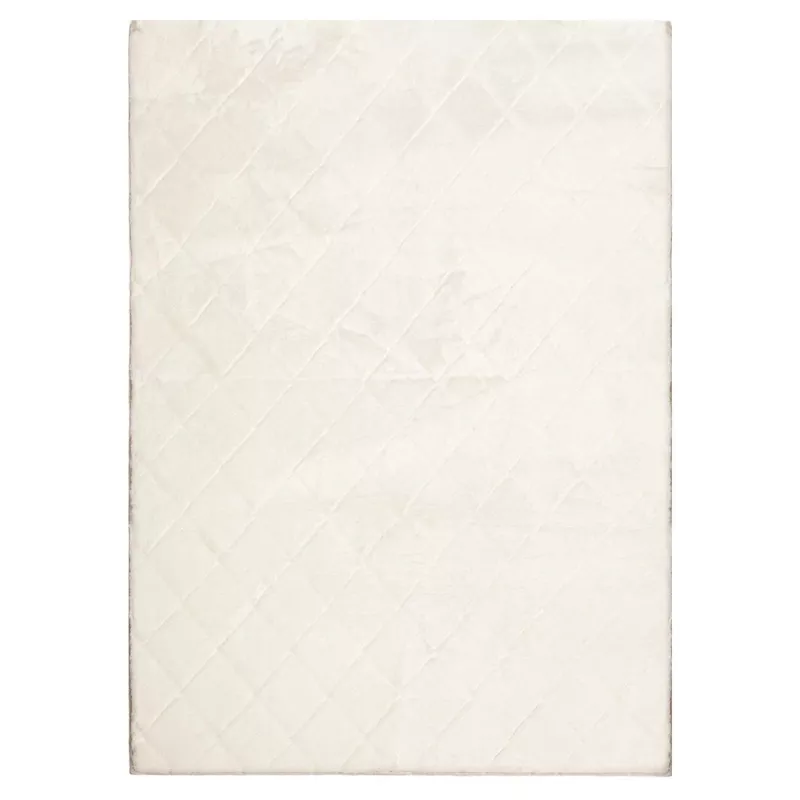 (C210) Ivory Faux Rabbit Fur Area Rug, 5x7