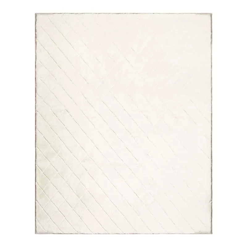 (C210) Ivory Faux Rabbit Fur Area Rug, 8x10