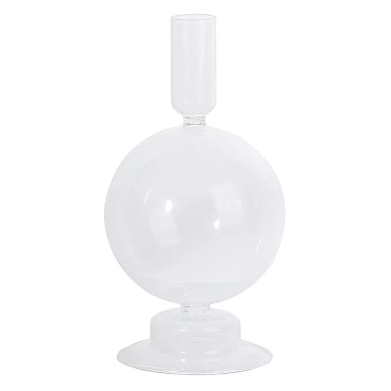 Clear Glass Bubble Taper Candle Holder, 6.5"