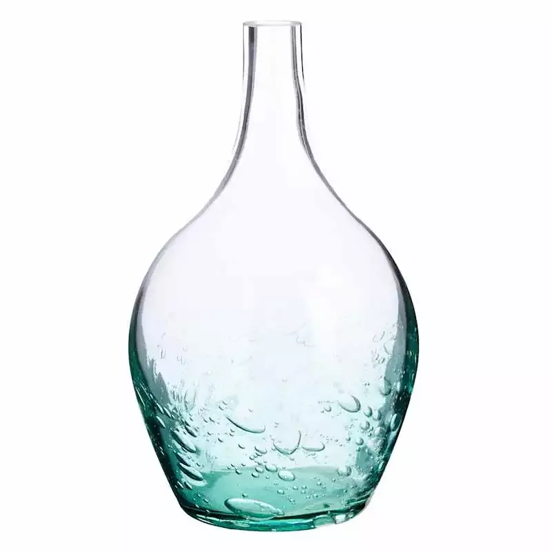 Clear Glass Vase with Aqua Bubbles, 16"