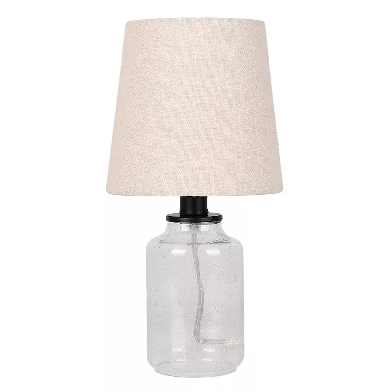 Clear Seeded Glass Mini Table Lamp with Shade, 12"