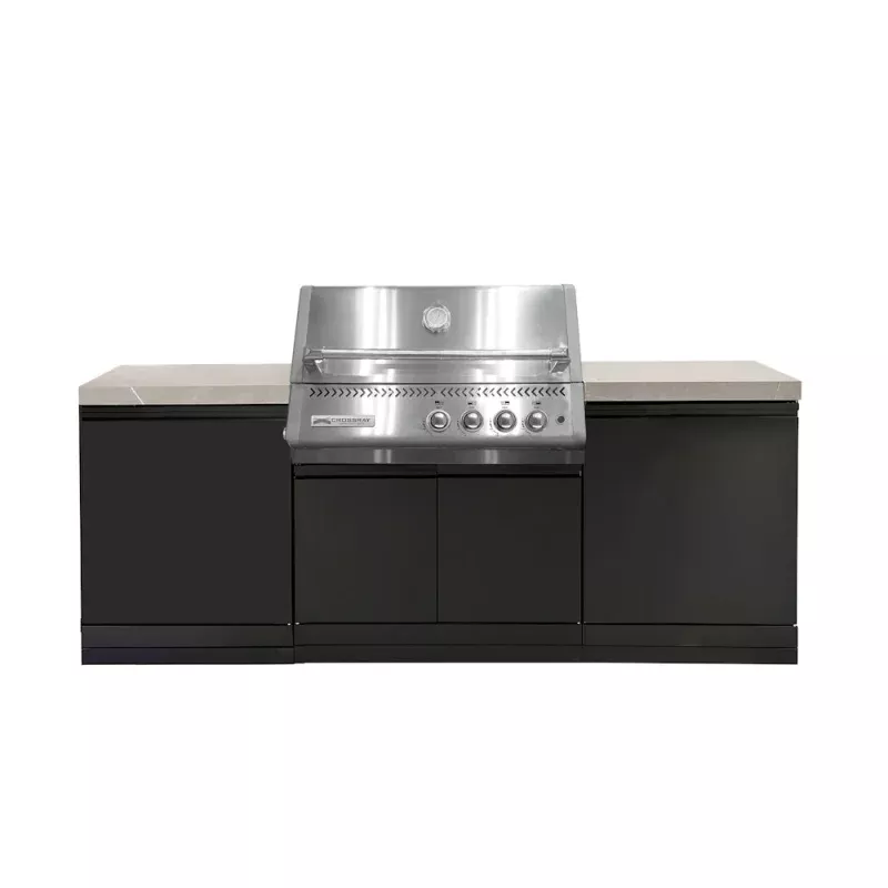 Crossray Xplor Compact Grey Outdoor Kitchen 4 Burner BBQ & Side Cabinets