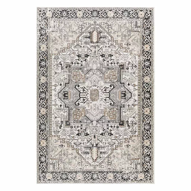 (D600) Lavadora Black & Taupe Medallion Washable Area Rug, 5x7