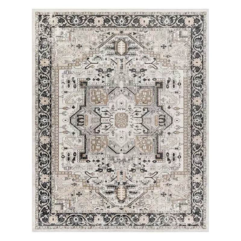 (D600) Lavadora Black & Taupe Medallion Washable Area Rug, 8x10