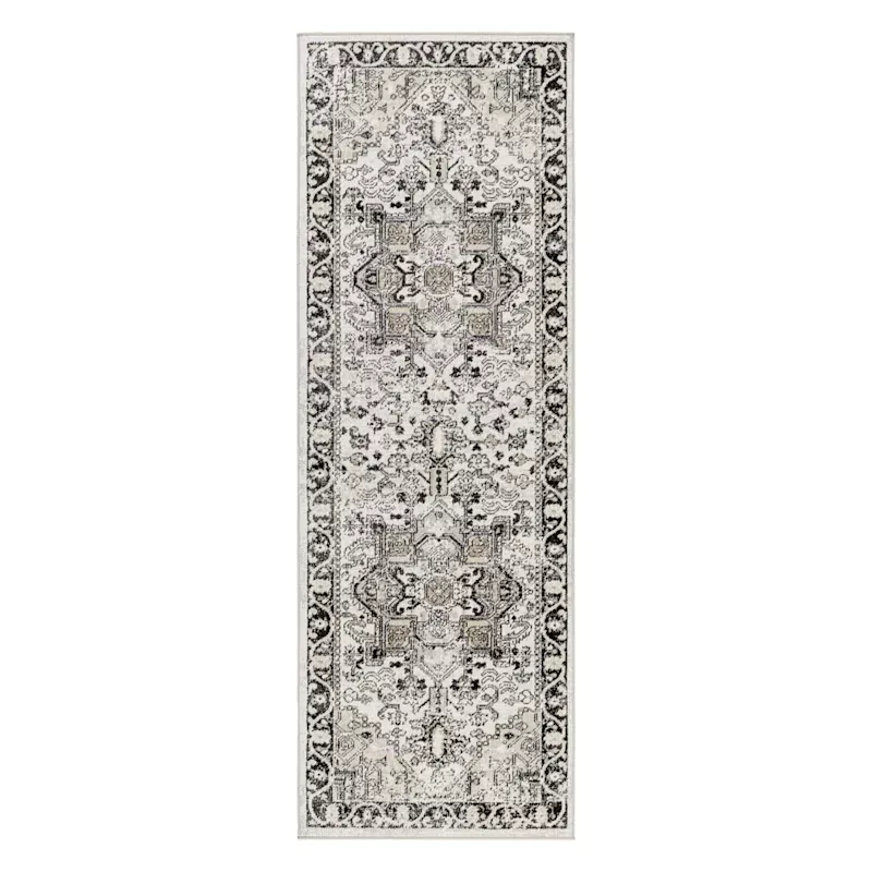 (D600) Lavadora Black & Taupe Medallion Washable Runner, 2x7