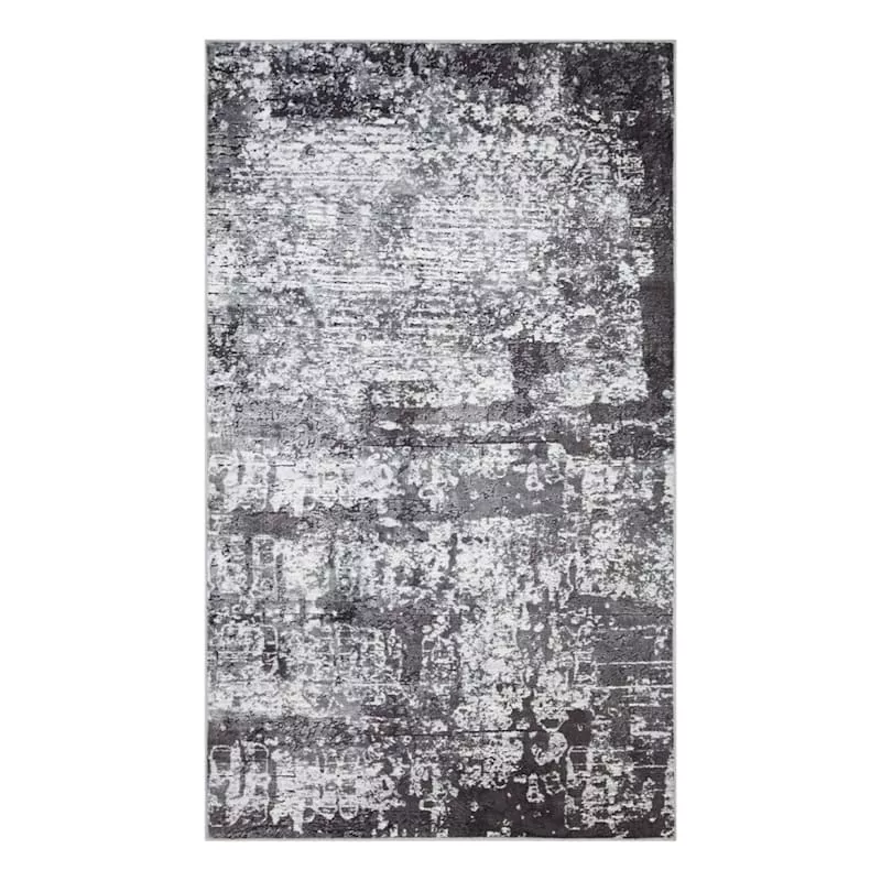 (D612) Freya Black Abstract Accent Rug, 3x5