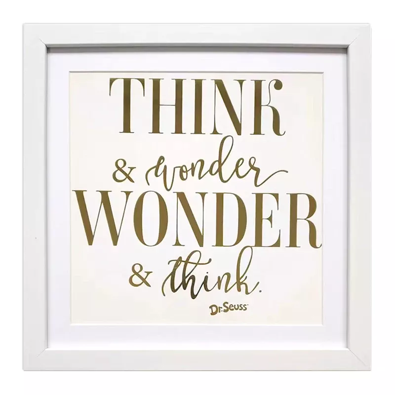 Dr. Seuss Glass Framed Foil Think & Wonder, Wonder & Think Wall Sign, 12"