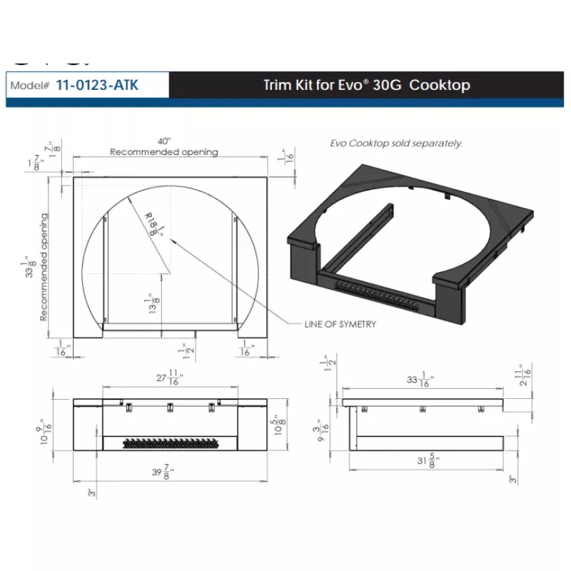 Evo Grills: Trim Kit for Evo Affinity 30G/30Gp Drop-In (w/Vent Panel) – For Ease of Installation (not required for installation)