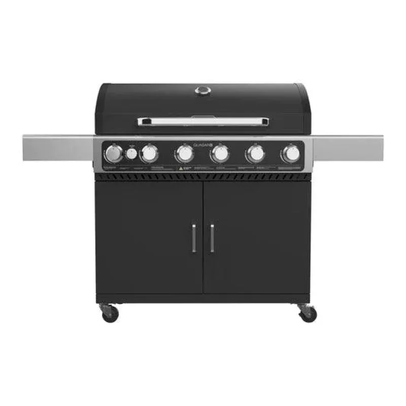 Gasmate Quasar 6 Burner Trolley BBQ with Solid Hood & Side Burner
