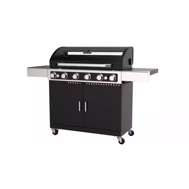 Gasmate Quasar Pro 6 Burner Trolley BBQ with Window in Hood & Side Burner