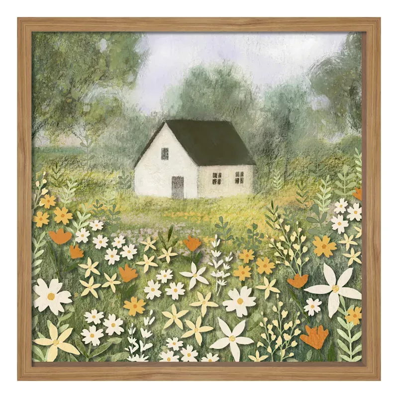 Glass Framed Cottage Print Wall Art, 19"