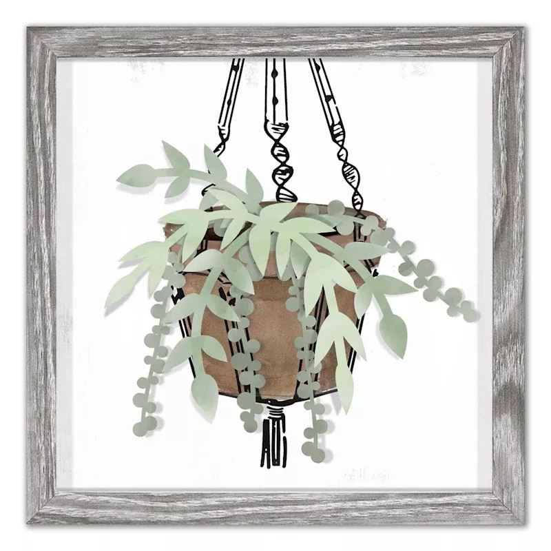 Glass Framed Greenery Print Wall Art, 10"