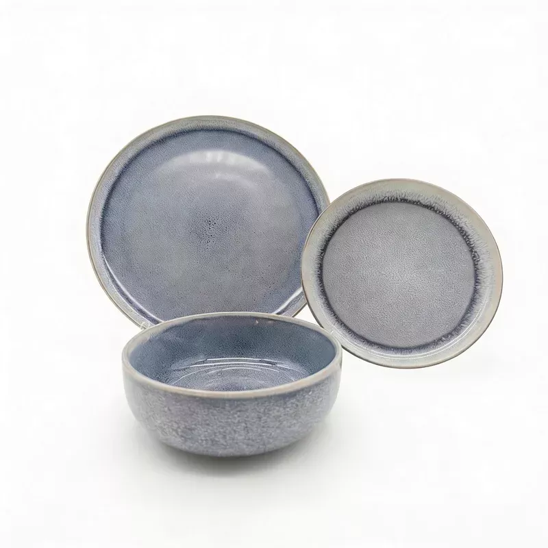 Glim & Glam Reactive Ash Blue Glaze Dinner Set Plates Bowls