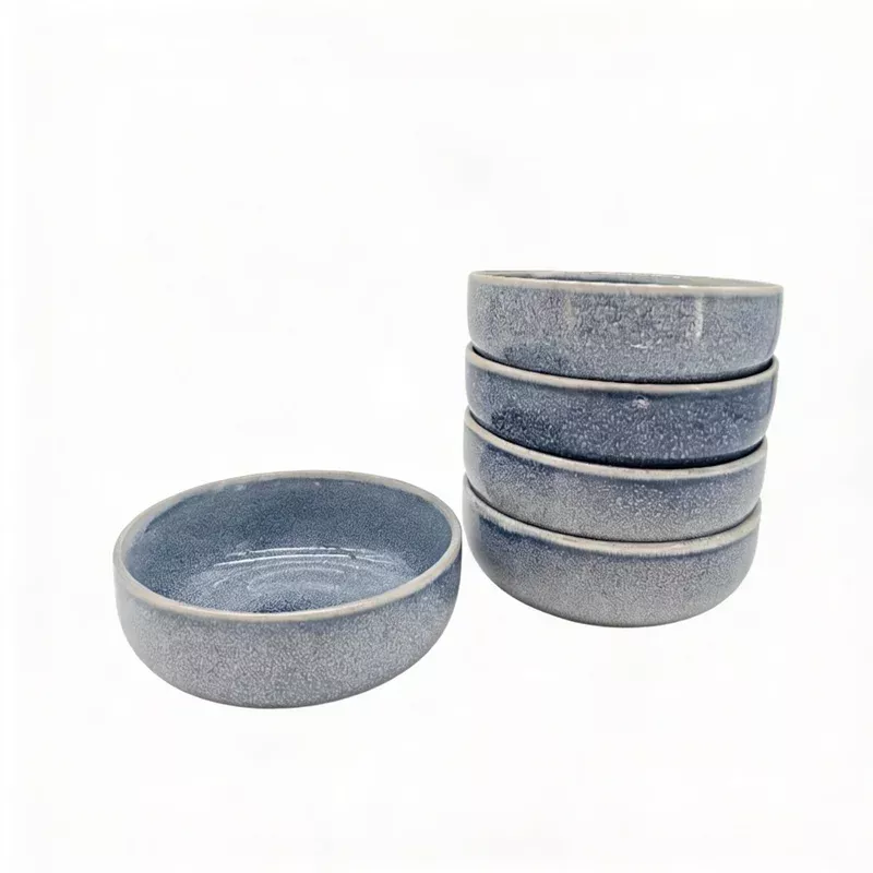 Glim & Glam Reactive Ash Blue Glaze Dinnerware Cereal Bowl Set 16cm