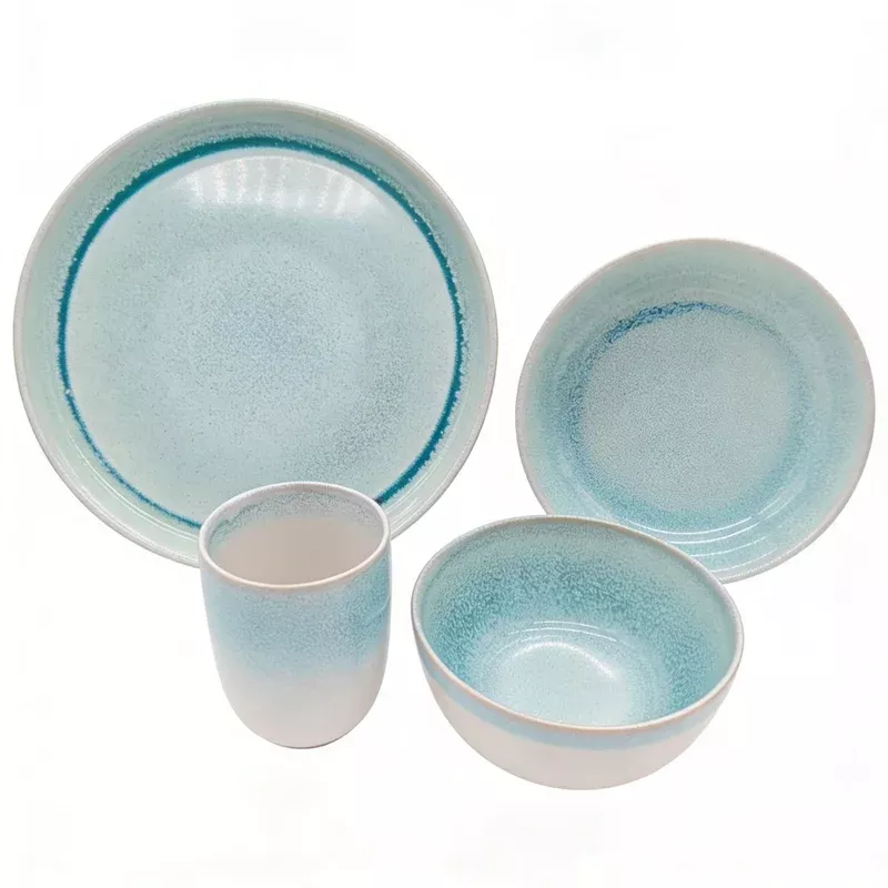 Glim & Glam Reactive Blue Glaze Dinner Set Plates Bowls Cups