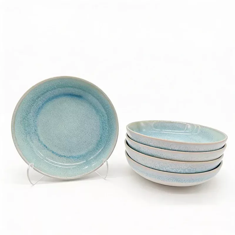 Glim & Glam Reactive Blue Glaze Dinnerware Salad Bowl Set 19.5cm