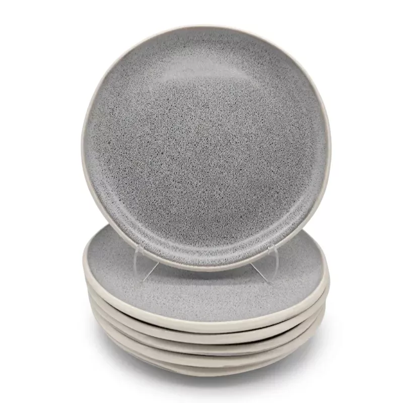 Glim & Glam Reactive Grey Glaze Dinnerware Set Nordic Pebble Side Dessert Plates 21cm