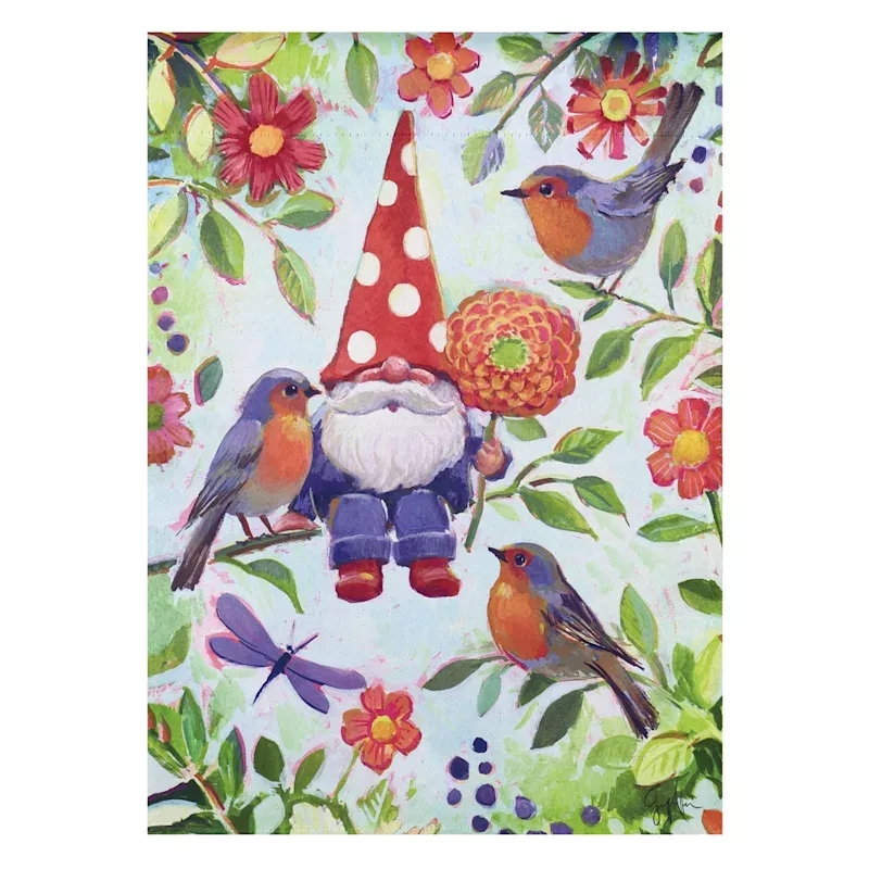 Gnome with Birds Garden Flag, 18"